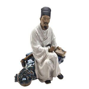 Chinese Scholar of Medicine Figurine Mudman Ceramic Statue Li Shizhen JE391